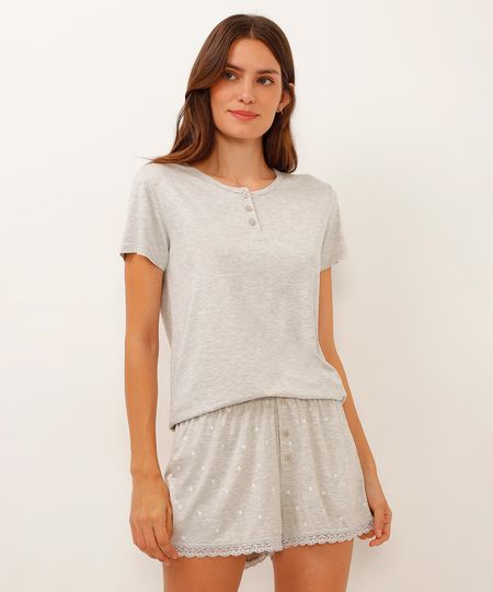 camiseta de pijama viscose com botões cinza PP camiseta de pijama viscose com botões cinza PP
