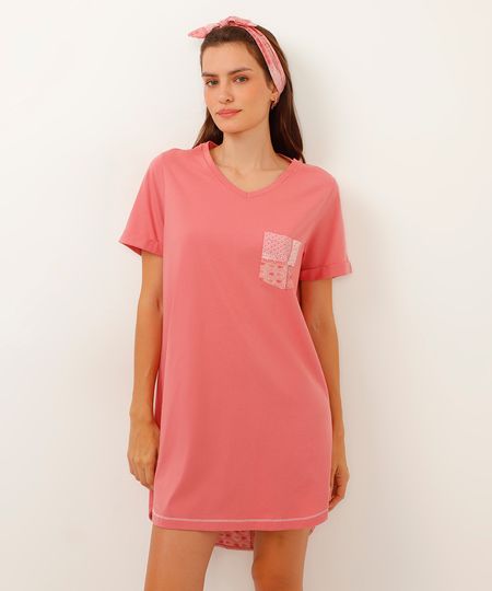 camisola de algodão com bolso e faixa paisley rosa PP