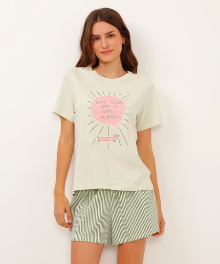 pijama short doll listrado good things come in small packages verde G