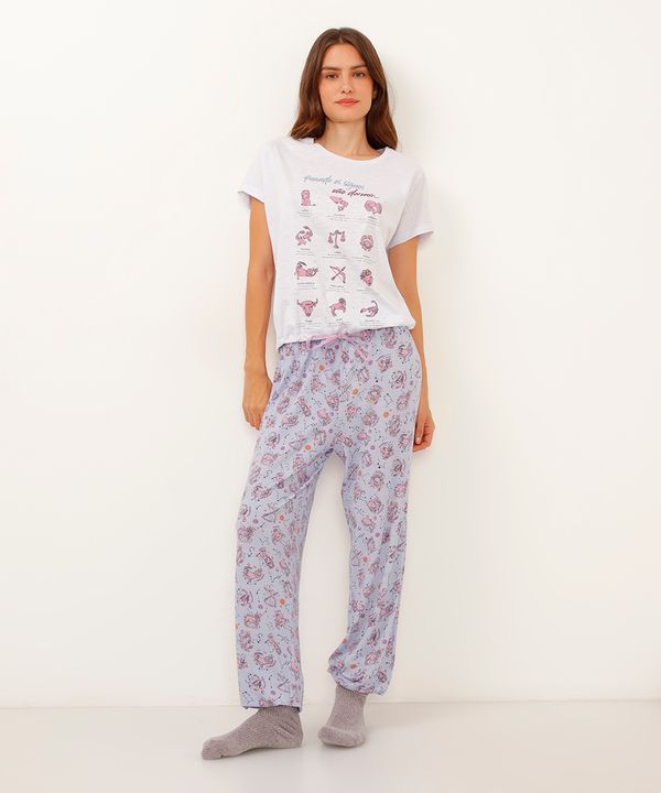 pijama de algodão longo signos branco PP