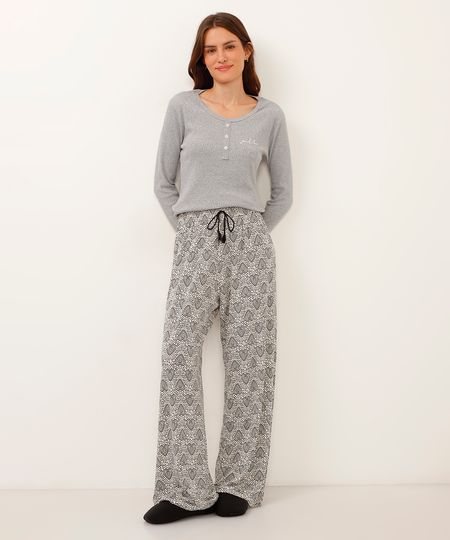 pijama de algodão longo com coração find love cinza P