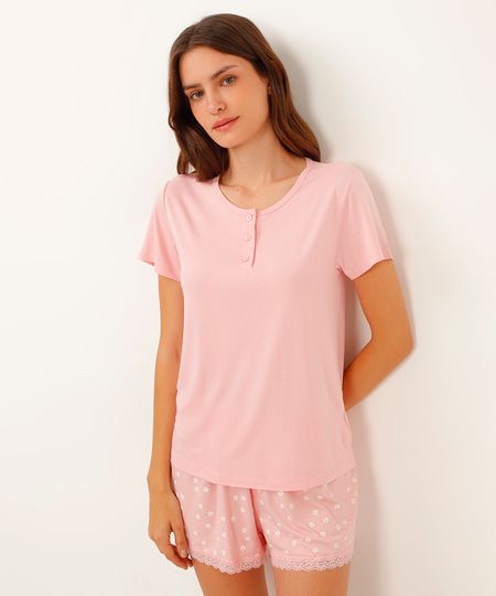 camiseta de pijama viscose com botões rosa PP camiseta de pijama viscose com botões rosa PP