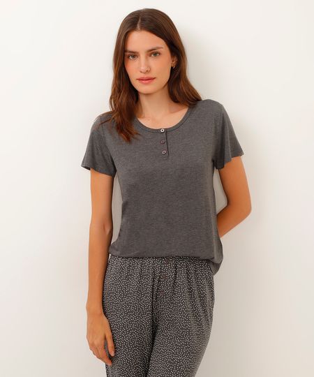 camiseta de pijama viscose com botões cinza PP camiseta de pijama viscose com botões cinza PP