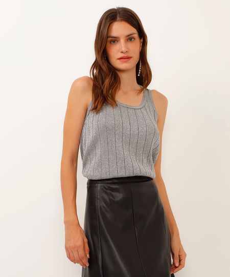 regata de tricot lurex cinza P