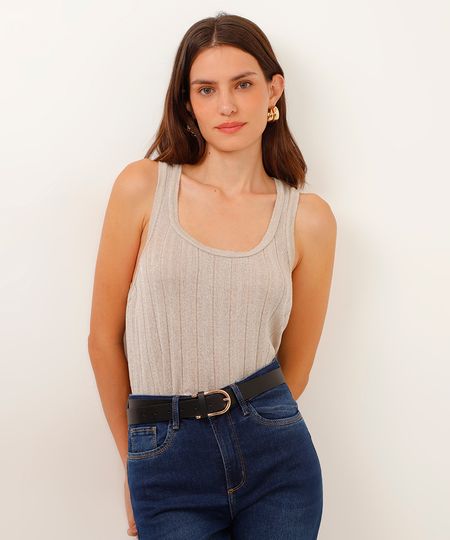 regata de tricot lurex bege P