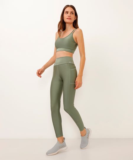 calça legging cintura alta com bolso esportiva ace verde militar P