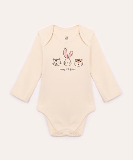 body de algodão infantil animais bege 12-18