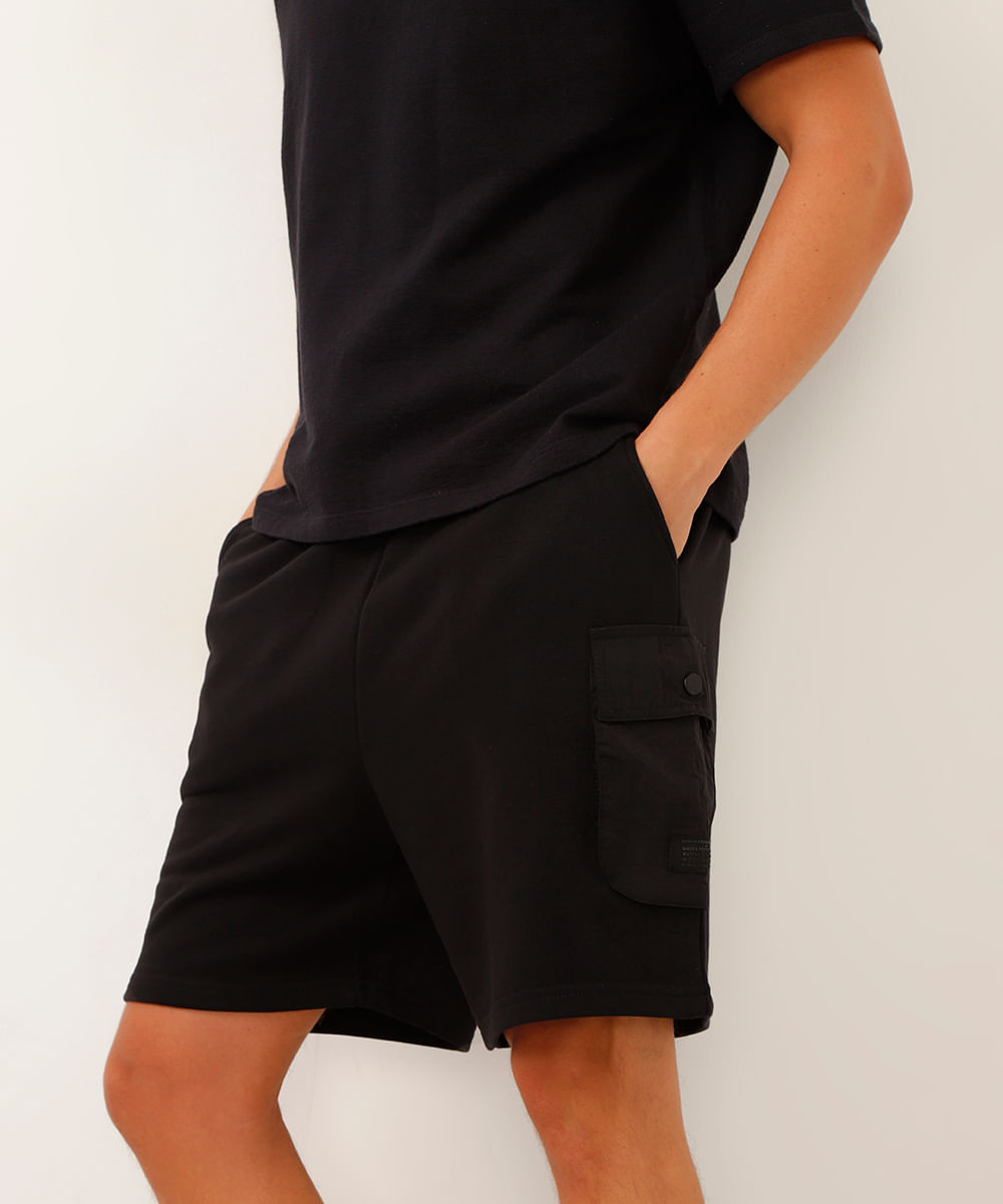 bermuda de moletom relaxed com bolsos preta