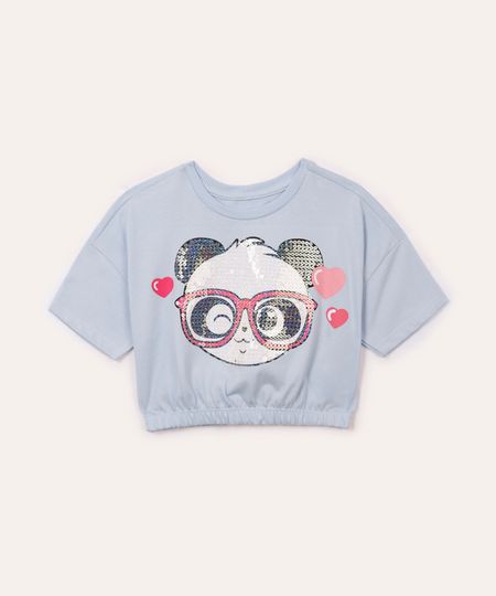 camiseta de algodão infantil luluca com paetê azul 4