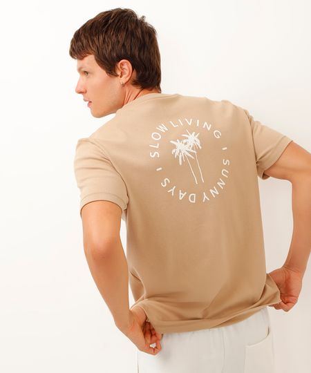 camiseta de algodão slow living sunny days bege P