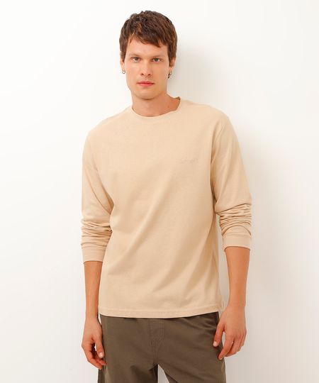 camiseta de moletinho sunset bordada bege P camiseta de moletinho sunset bordada bege P