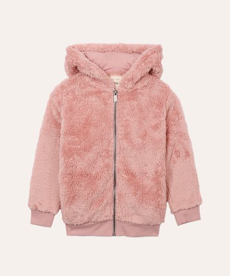 jaqueta de pelúcia infantil com capuz rosa 4