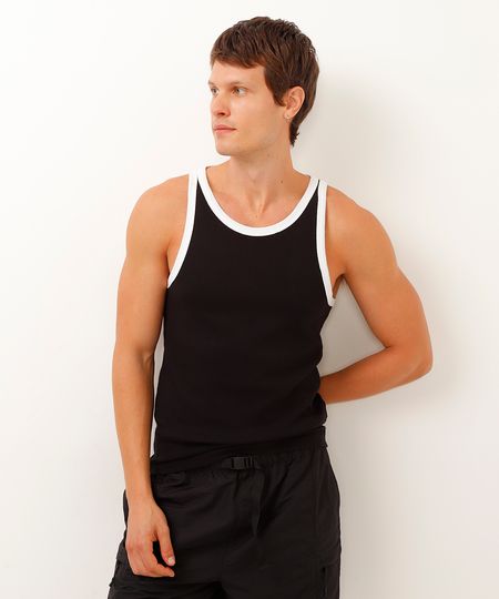 regata slim fit bicolor preta PP