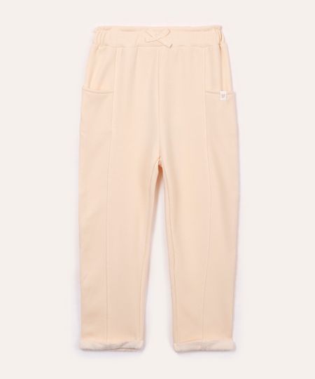 calça clochard de moletom infantil bege 1