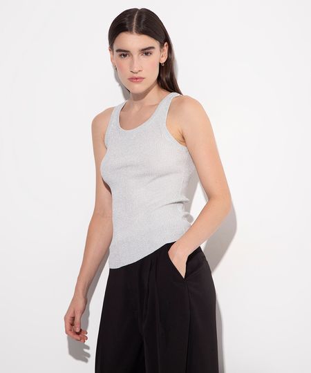 regata de tricot alongada metalizada mindset prata P