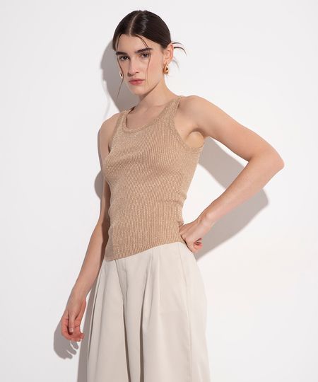 regata alongada de tricot lurex mindset bege PP