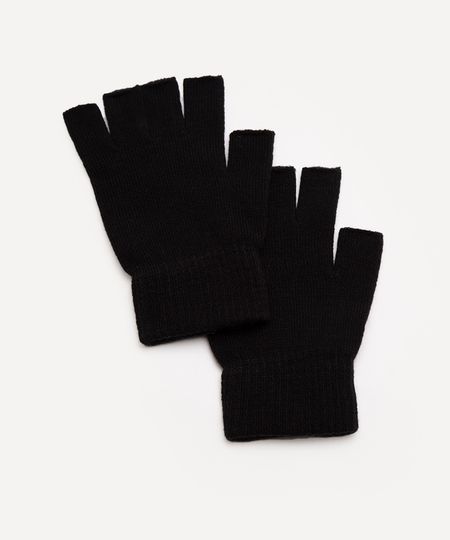 luva básica de tricot meio dedo preto UNICO