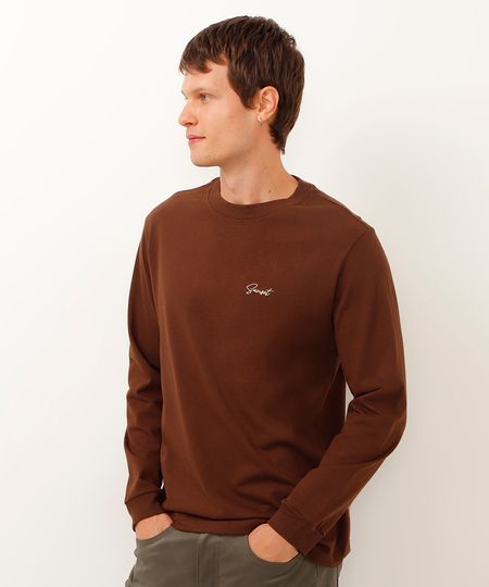 camiseta de moletinho sunset bordada marrom PP