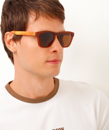 óculos de sol quadrado marrom UNICO