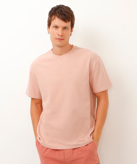 camiseta de moletinho texturizada rosa G