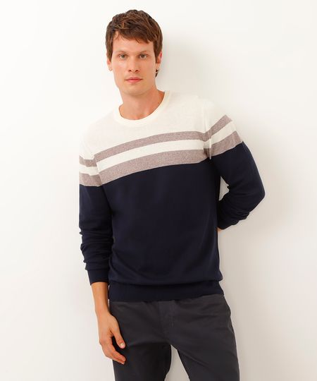 suéter comfort de tricot listrado marrom P