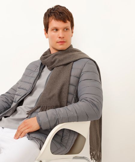 cachecol de tricot com franja cinza mescla UNICO