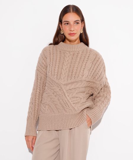 suéter de tricot trançado mindset bege PP