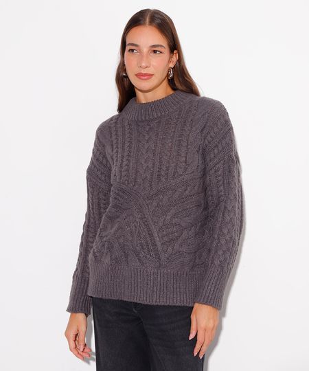suéter de tricot trançado mindset cinza GG