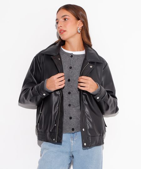 jaqueta puffer de poliuretano mindset preto P
