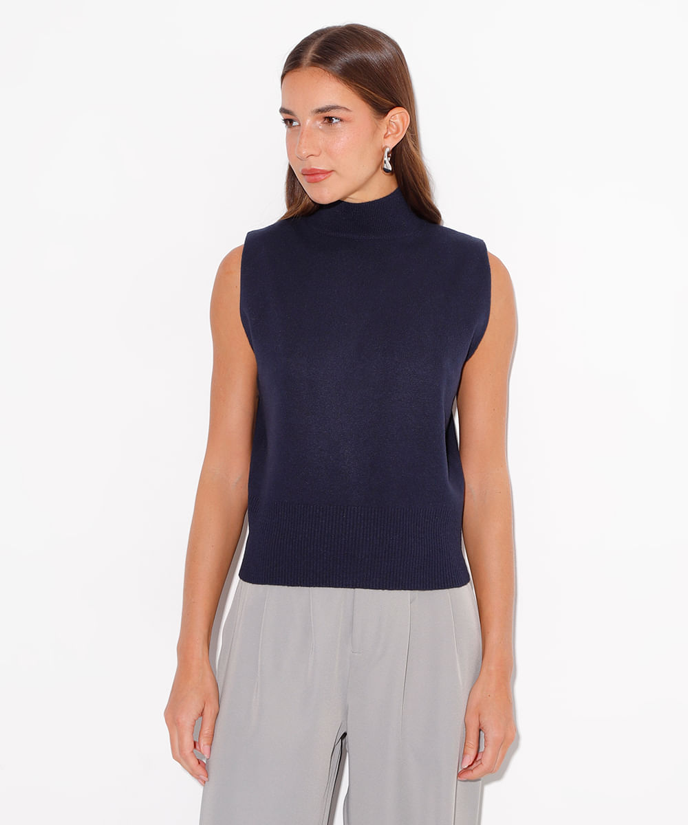 regata de tricot gola alta mindset azul marinho