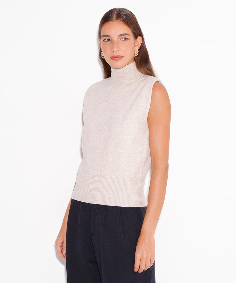 regata de tricot gola alta mindset bege