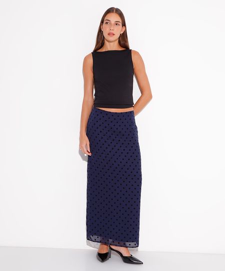 saia midi chiffon poá mindset azul marinho 34 saia midi chiffon poá mindset azul marinho 34
