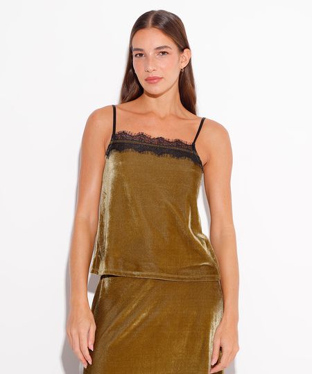 regata de veludo com renda mindset verde PP regata de veludo com renda mindset verde PP