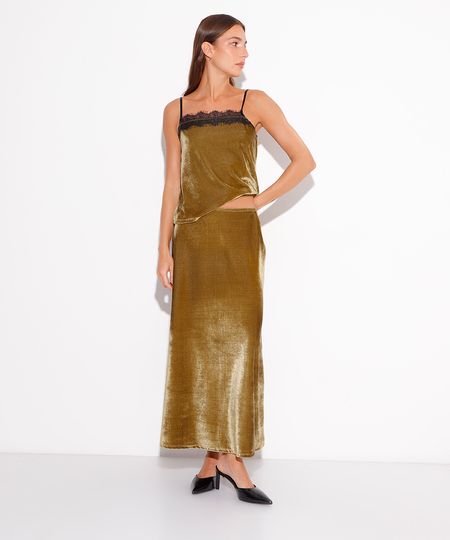 saia midi de veludo mindset verde GG saia midi de veludo mindset verde GG