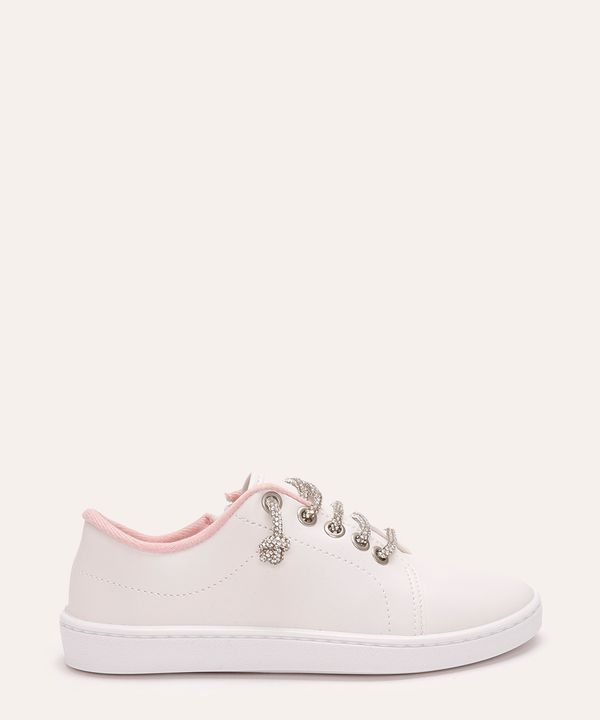 tênis casual molekinha infantil cadarço com brilhos branco 29