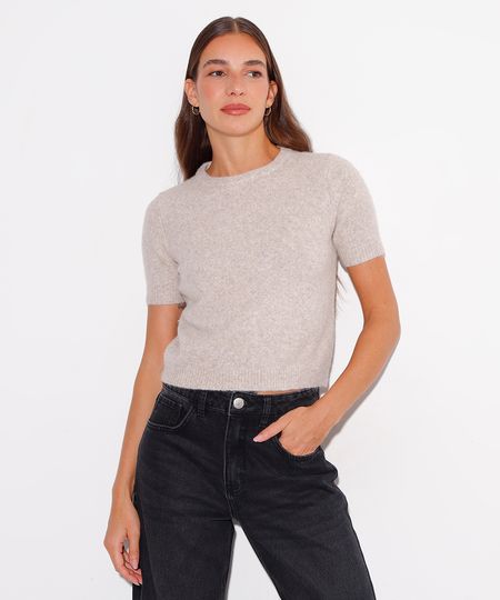 blusa de tricot manga curta mindset bege GG