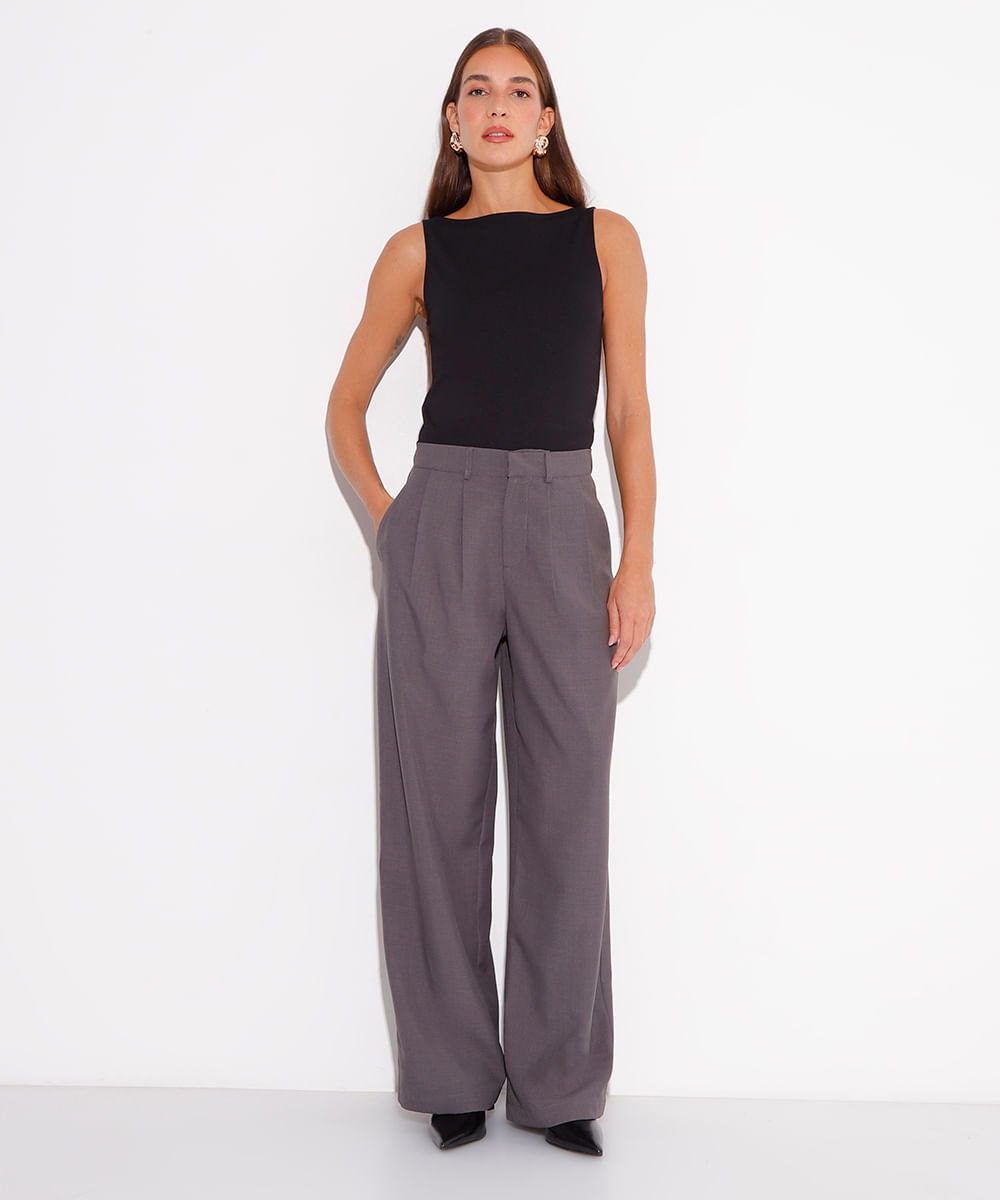 calça de alfaiataria reta mindset cinza