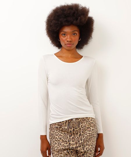 blusa básica de viscose manga longa cinza escuro - off white M