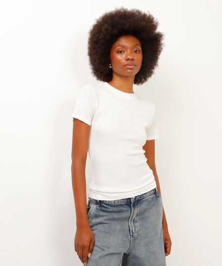camiseta de viscose manga curta canelada off white PP