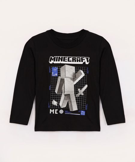 camiseta de algodão infantil minecraft preto 6