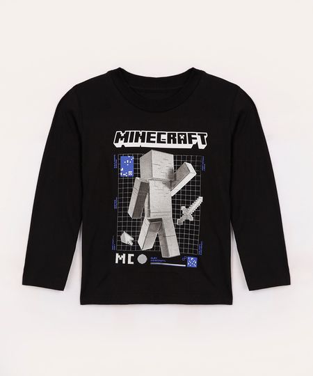 camiseta de algodão infantil minecraft preto 4
