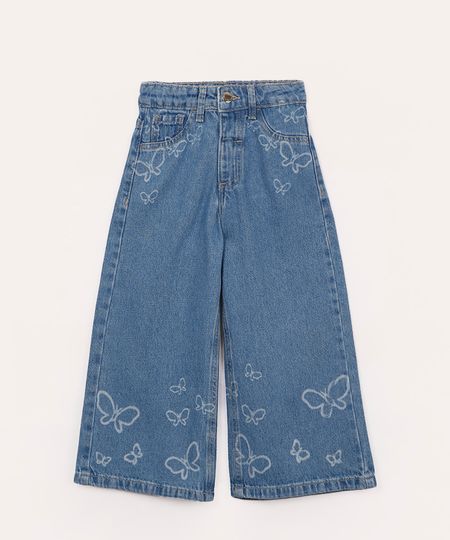 calça wide leg infantil borboletas azul 1