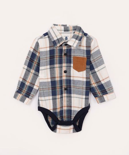 body de algodão infantil xadrez azul marinho 3-6