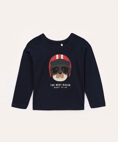 camiseta de algodão infantil cachorro azul marinho 1