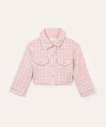 casaco de tweed infantil com corações rosa 6