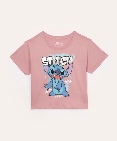 camiseta de algodão cropped juvenil stitch rosa 14