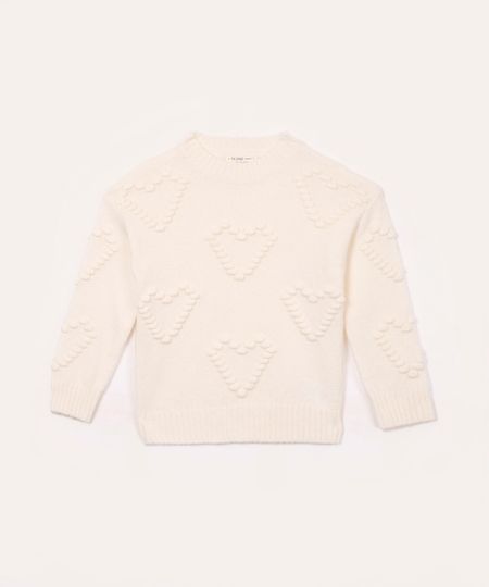 suéter de tricot infantil corações off white 6