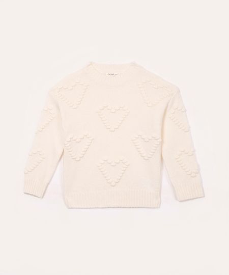 suéter de tricot infantil corações off white 6 suéter de tricot infantil corações off white 6