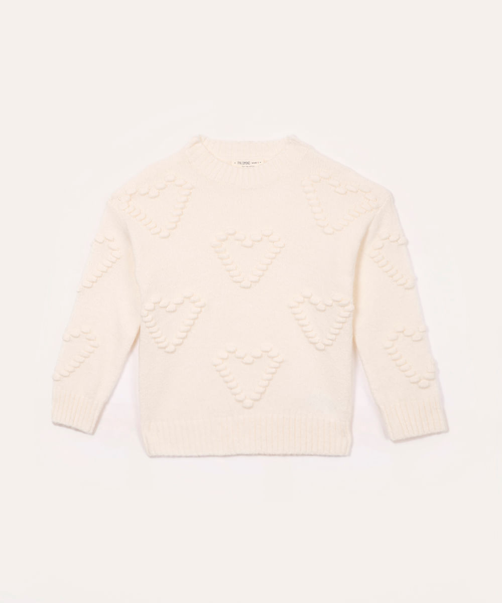 suéter de tricot infantil corações off white