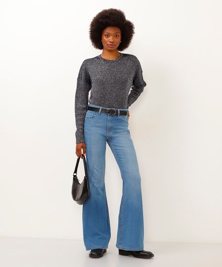 calça jeans flare cintura média azul 46